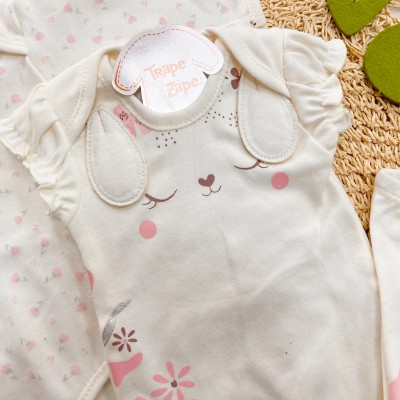 CONJ. DE MALHA 3 PEÇAS - Cachorrinha com Flores - Off White